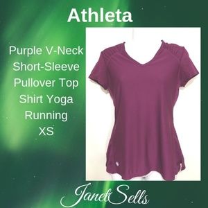 Athleta XS Purple V-Neck Short-Sleeve Pullover Top